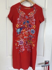 Roberto Cavalli Womens Dress M Red Embroidered Floral Animal Motif