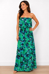 Banana Republic Women&rsquo;s Green Blue Floral Strapless Maxi Dress Size 8