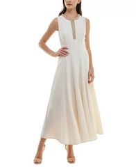 Taylor Embellished Fit & Flare Dress Women&rsquo;s 4 Ecru Sleeveless Back Zip Closure