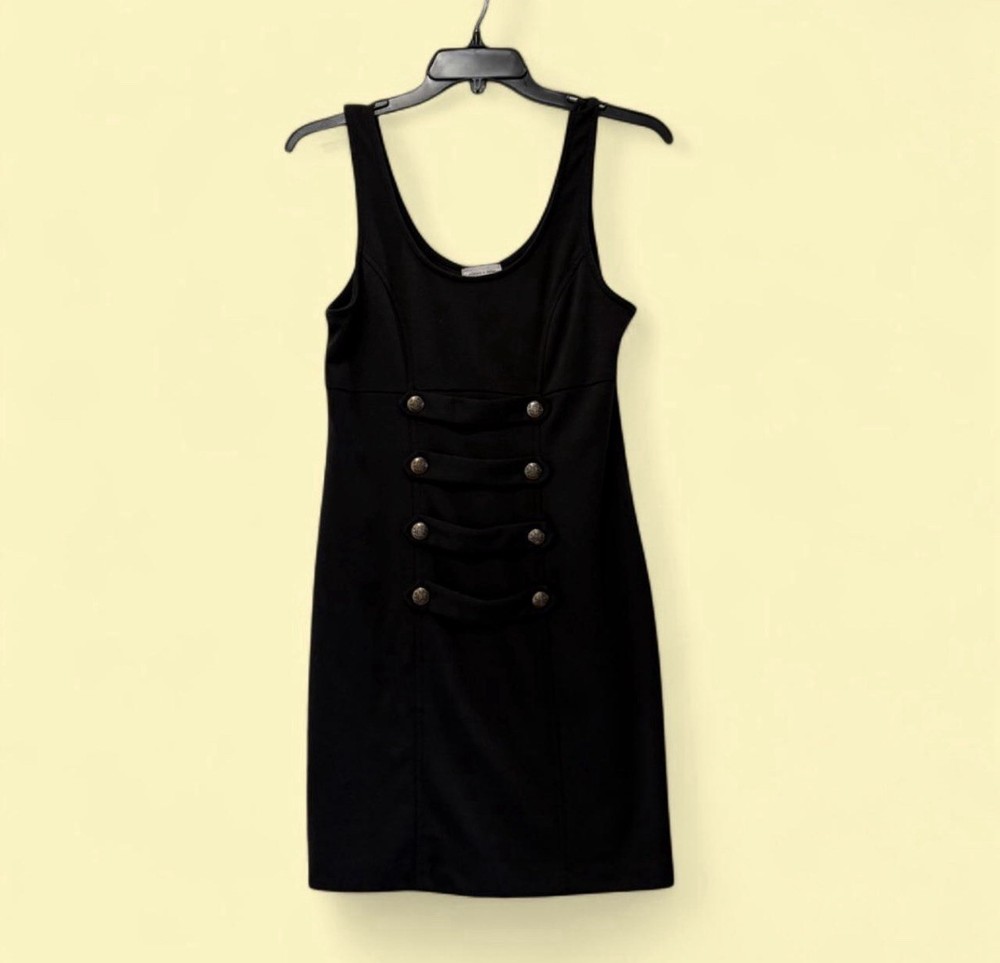 Silence + Noise Black Mini Dress with Gold Buttons Size Medium