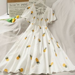 New 2021 Style Summer Pineapple Strawberry Embroidery Dress