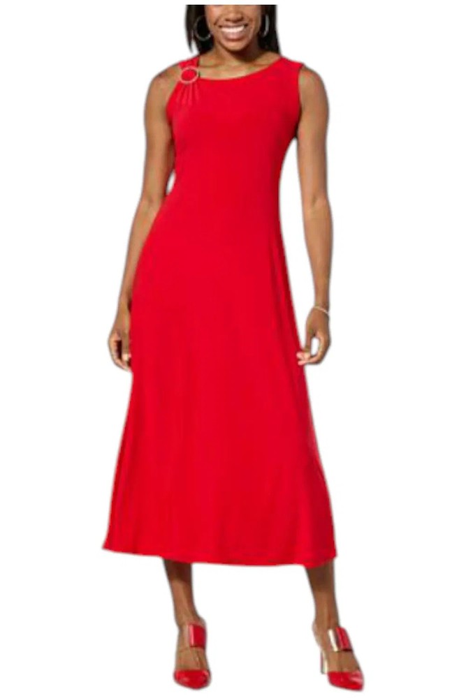 Antthony Women&rsquo;s O-Ring Detail Sleeveless Midi Dress Red