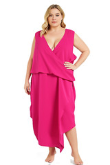 Boohoo Plus Hot Pink Sleeveless Draped Wrap Midi Dress V Neck Women&rsquo;s Size 20