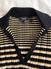 Theory Striped Rib Knit Collared Dress Women P Black Yellow Striped Elbow Sleeve