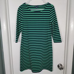 Gap Dress S Navy Blue/Green Striped 3/4 Sleeve A-Line Sheath Preppy Nautical