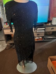 Vintage Women’s Black Sequin Beaded Cocktail Dress Evening Formal Silk XS/S