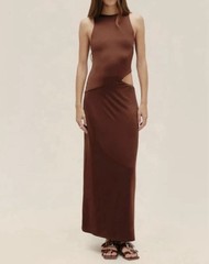 Haight Vestido Pequeño Small Vasado Marrom Brauna Side Slit Brown Long Dress NWT