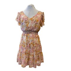 Y2K Fairy Floral Mini Dress Size Small Flutter Sleeve Smocked Waist Tie Back
