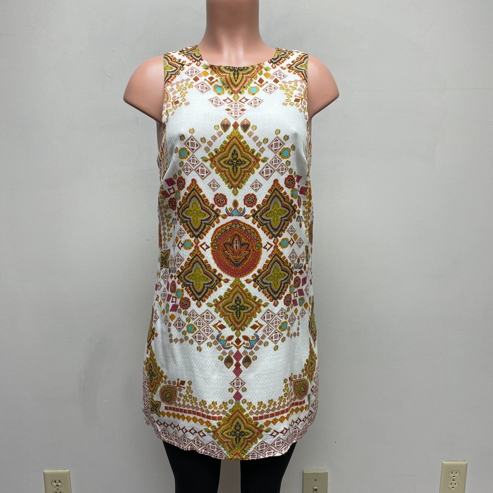 Ecote Ivory Sleeveless Backless Round Neck Pullover Rayon Tunic Top or Dress M