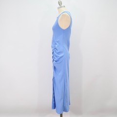 House of Harlow Dress XS Light Blue Satin Side-Tie Ruched Midi W/ Slit Leg