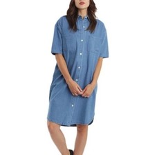Stussy Dress Blue Denim Button Logo Pockets Women’s Size Large