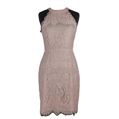 BB DAKOTA Sz 2 Peach Lace Overlay Lined Sheer Back Halter Nylon Poly Dress