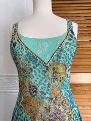 Rene Derhy Turquoise Multi Leopard Floral Sequinned Dress L