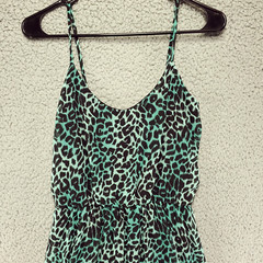 Icon Design Boutique Leopard Print High Low Dress Women&rsquo;s S Green Boho USA Made