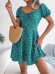 Spring Summer Square Collar Floral Ruffles Mini Dress Women Casual Flare Sleeves