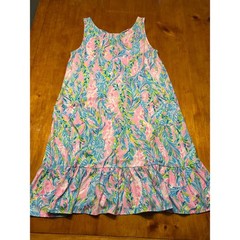 Lilly Pulitzer Tropical Beach Preppy Ruffle Hem Dress Strappy Back Patch Pockets