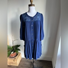 Anthropologie Dubois Embroidered Blue Tunic Dress Button Front Women&rsquo;s Size 0