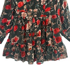Fate Womens Large Floral Velvet Mini Dress Sheer Romantic Cottagecore
