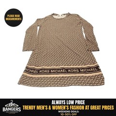 Michael Kors Monogram Long Sleeve Sweater Dress Women&rsquo;s Medium Brown Beige 9910