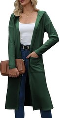 Womens Long Cardigan Lightweight V Neck Knit Button Hooded with Pockets Trendy