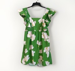 The Lulo Project Womens Floral Ruffle Dress Sz S In Green Hibiscus