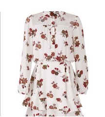 A.L.C. Rori 100% Silk Floral Mini Dress Tie Waist Ruffle Hem Long Sleeve Size 10