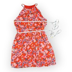 Falling Flowers Coral Pink Floral Halter Dress Women’s Large Sleeveless NWT