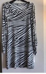 Tart Black White Zebra Print T-Shirt Dress Scoop Neck Sexy Long Cutout Sleeves M