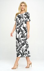 JOSTAR Slinky LONG DRESS Poly Spandex Knit Black White FLORAL S M L XL 2X 3X