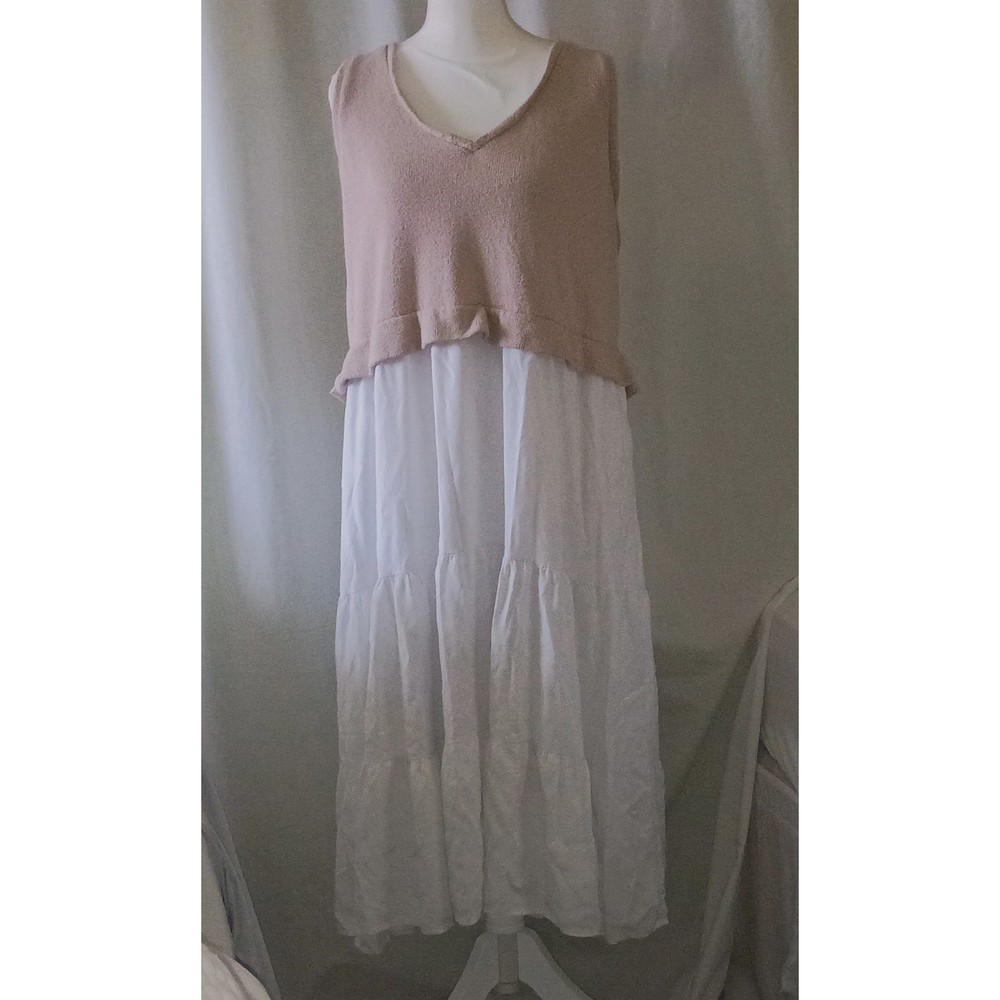 Cato Beige Knit and White Tiered Mixed Media Sleeveless Maxi Dress 22/24W