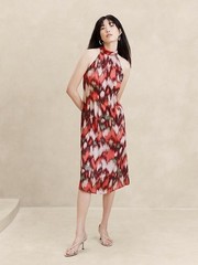 Banana Republic Silky Twill Halter Midi Dress Pink Print NWT Size 8 Classic