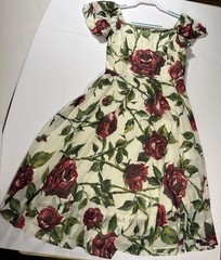 Betsey Johnson Floral Midi Tea Party Dress Womens 6 Ivory Red Rose Wedding Chic