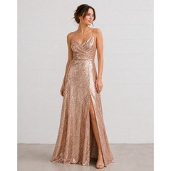 Watters Anzen 5300 Sequin Maxi Evening Dress Gown Rose Gold Wedding Size 10