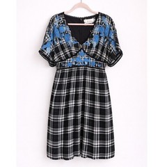 Anthropologie New Sarah Black White Plaid Embroidered Tunic Dress SZ 6 Bohemian