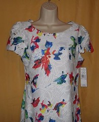 Sharagano womens white multi floral embroidered lace overlay 6 8 dress top $109