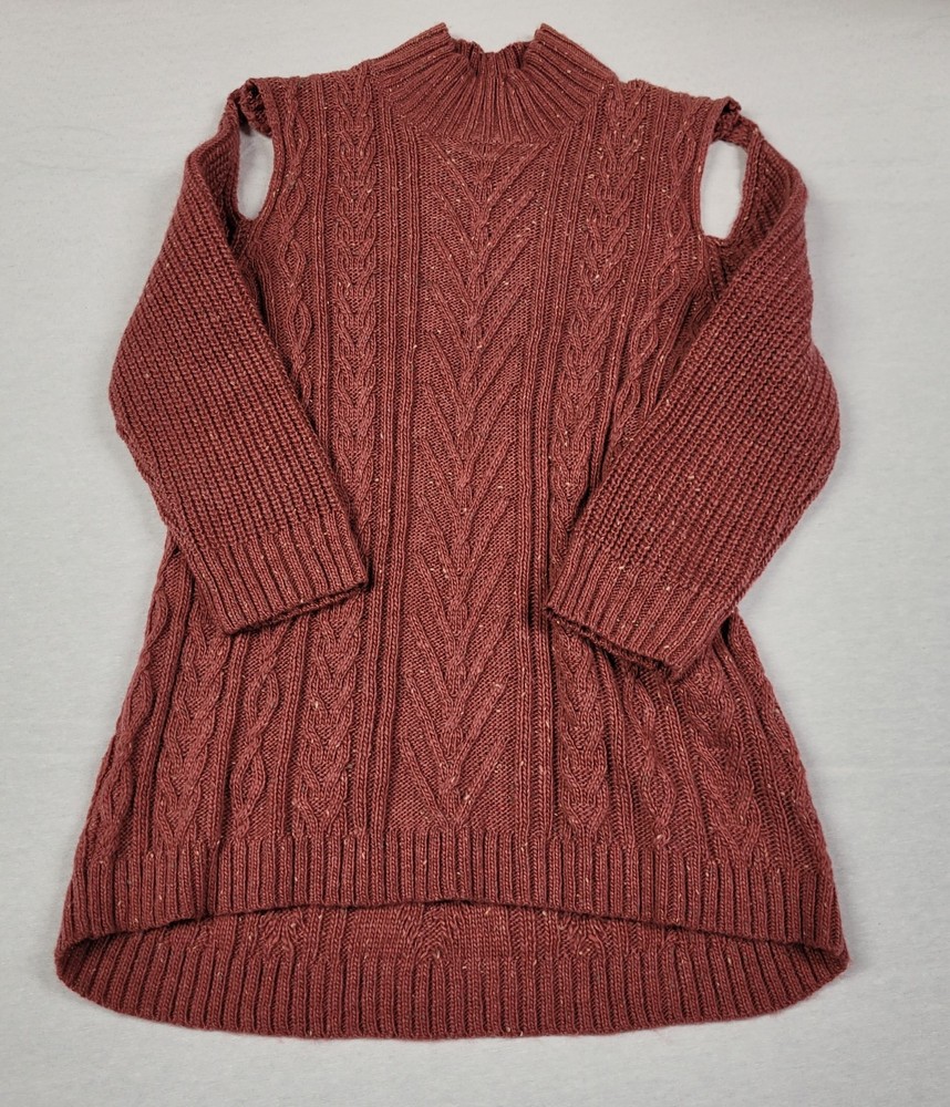 OSO Casuals Rust Brown Cold Shoulder Cable Knit Sweater Dress Women&rsquo;s M