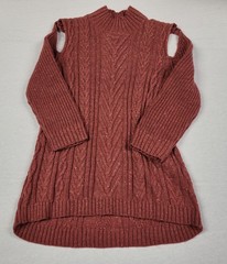 OSO Casuals Rust Brown Cold Shoulder Cable Knit Sweater Dress Women&rsquo;s M