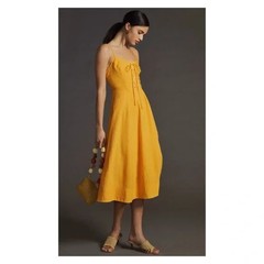 EUC $170 Anthropologie Orange sleeveless Maeve Corset Sexy Lace-up Midi Dress M