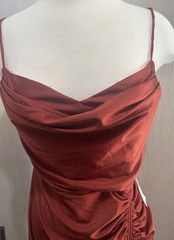 Windsor Rust Satin Cowl Neck Ruched Side Slit Strappy Midi Bodycon XL