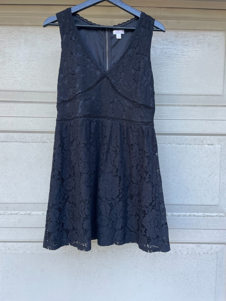 Romantic Black Eyelet Lace Tank Mini Dress Medium V-Neck Lined Polished Daytime