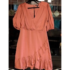 Express Womens Ruffle Faux Wrap Mini Dress Dusty Rose Short Sleeve V-Neck Size M