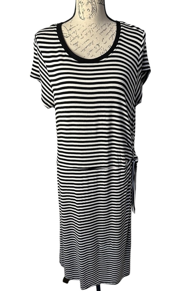 Cable & Gauge Black White Tie Waist Cap Sleeve Pullover Shift Dress Size XL