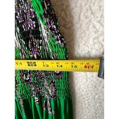 Magic Women 3X Green Paisley Smocked Maxi Dress Beaded Halter Strapless Boho