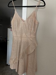 Xtraordinary Juniors Size 5 Glitter Ruffle Mini Dress V-Neck Sleeveless Beige