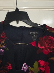 Enfocus Studio Floral Sheath Dress Size 6 Navy Red Rose Print Career Cocktail