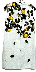 Oscar de la Renta Resort 2021 Citrus Primavera Lemon Blue Brocade Dress US 8