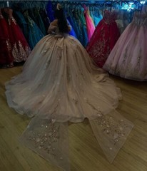 Princess Quinceanera Dresses with Bow Floral Sweet 15 Birthday Party Ball Gowns