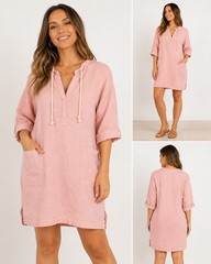 Vintage J. Crew Original Beachwear. Pink Linen-Blend Tunic dress,beach,coastal