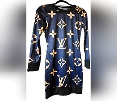 TAN/NAVY BLUE/BLACK DESIGNER DIAMOND FLOWER MINI DRESS/LONG TOP SIZE: S!