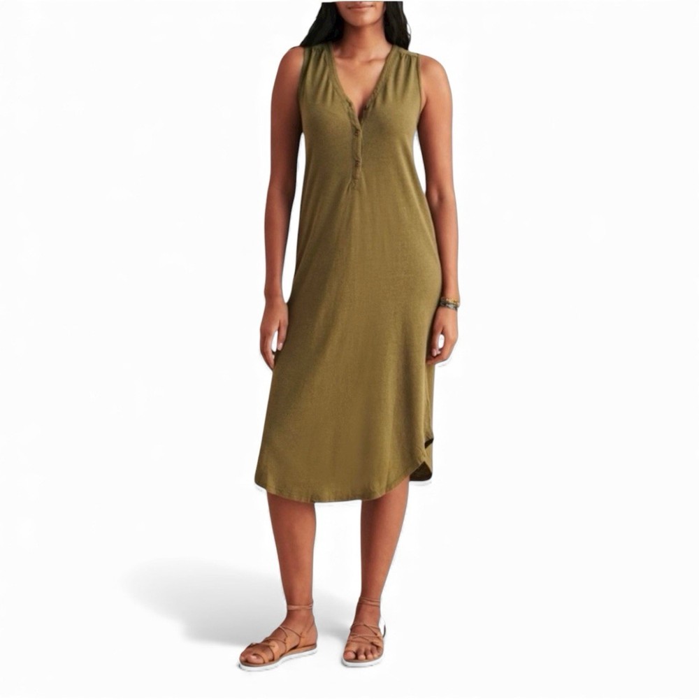 Faherty Annie Sleeveless Henley Midi Dress Women’s Size Small Green Hemp Cotton